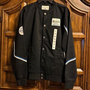 Busch Light Racing Jacket Mens Medium Black Snap Front Bomber NWT BLJ-U0498 NWT